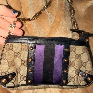 Gucci Tan and Purple Clutch with Black Accents